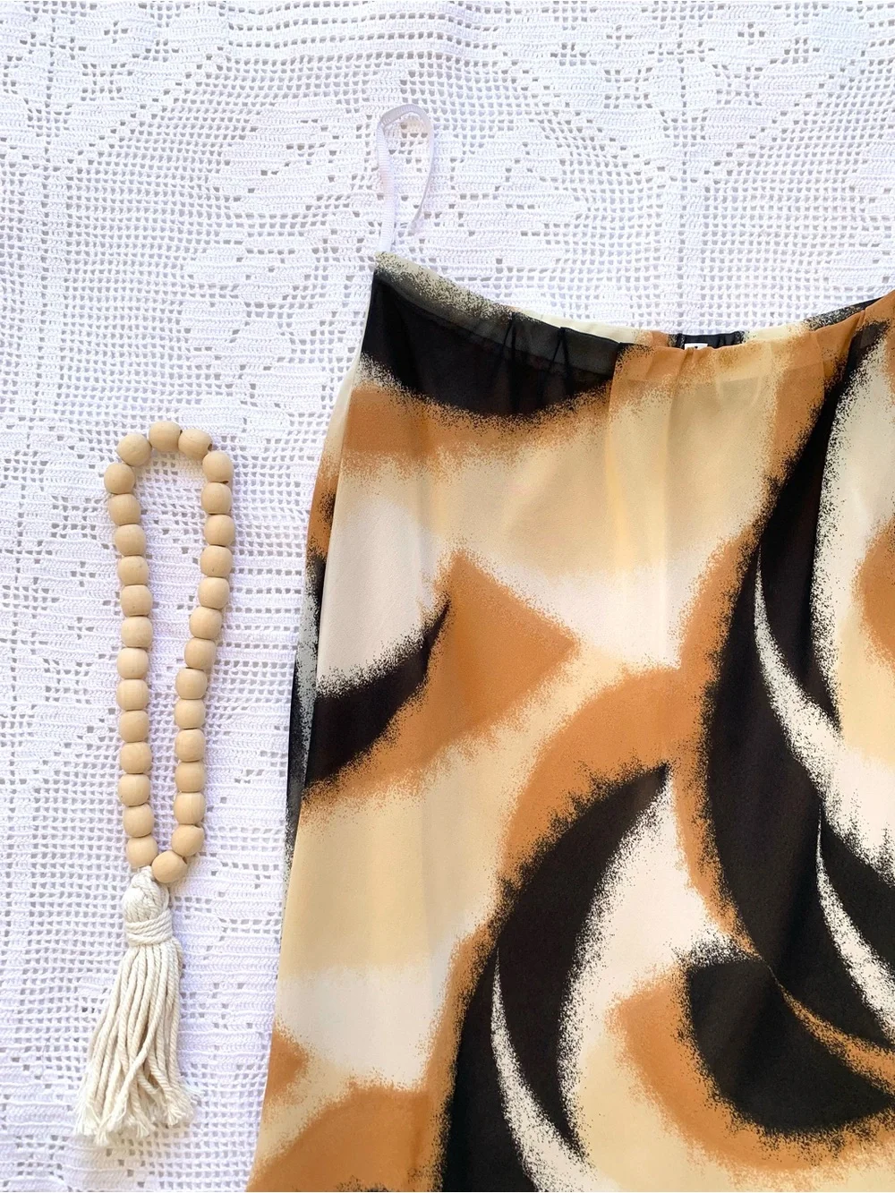 Vintage Abstract Print Maxi Skirt / Vintage Brown & Cream Flowy Skirt